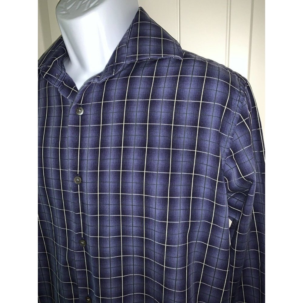 Banana Republic Windowpane Plaid Shirt Blue Sz  MEDIUM 15-15.5 Spread Collar EUC